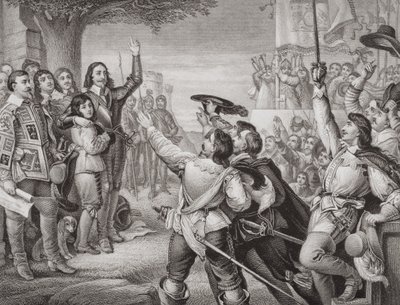 Charles I (1600-49) erecting his standard at Nottingham in the opening scene of the Great Civil War on 25th August 1642, from 
